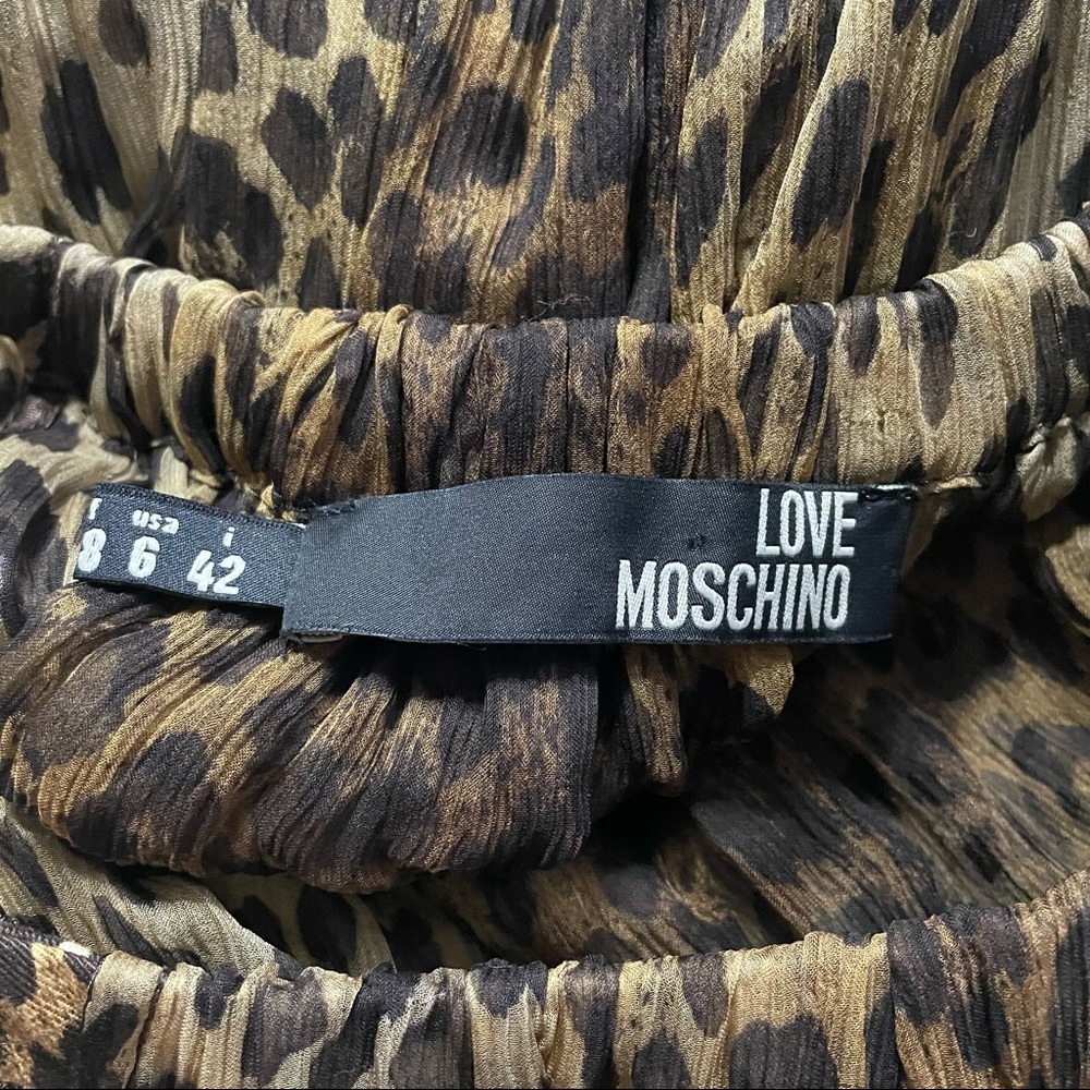 Love Moschino Leopard Cheetah Print Sleeveless Midi Dress Bow Decoration Size 6 - Picture 3 of 7